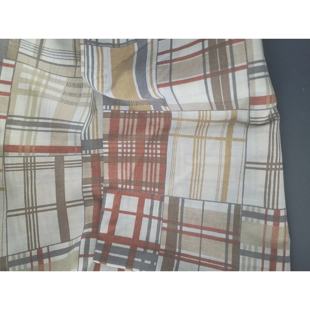 Vtg JCPenney Muslin Twin Flat Sheet Plaid Cotton Blend